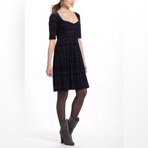 Anthropologie Meadow Rue Navy Geo-Burnout Velvet Dress